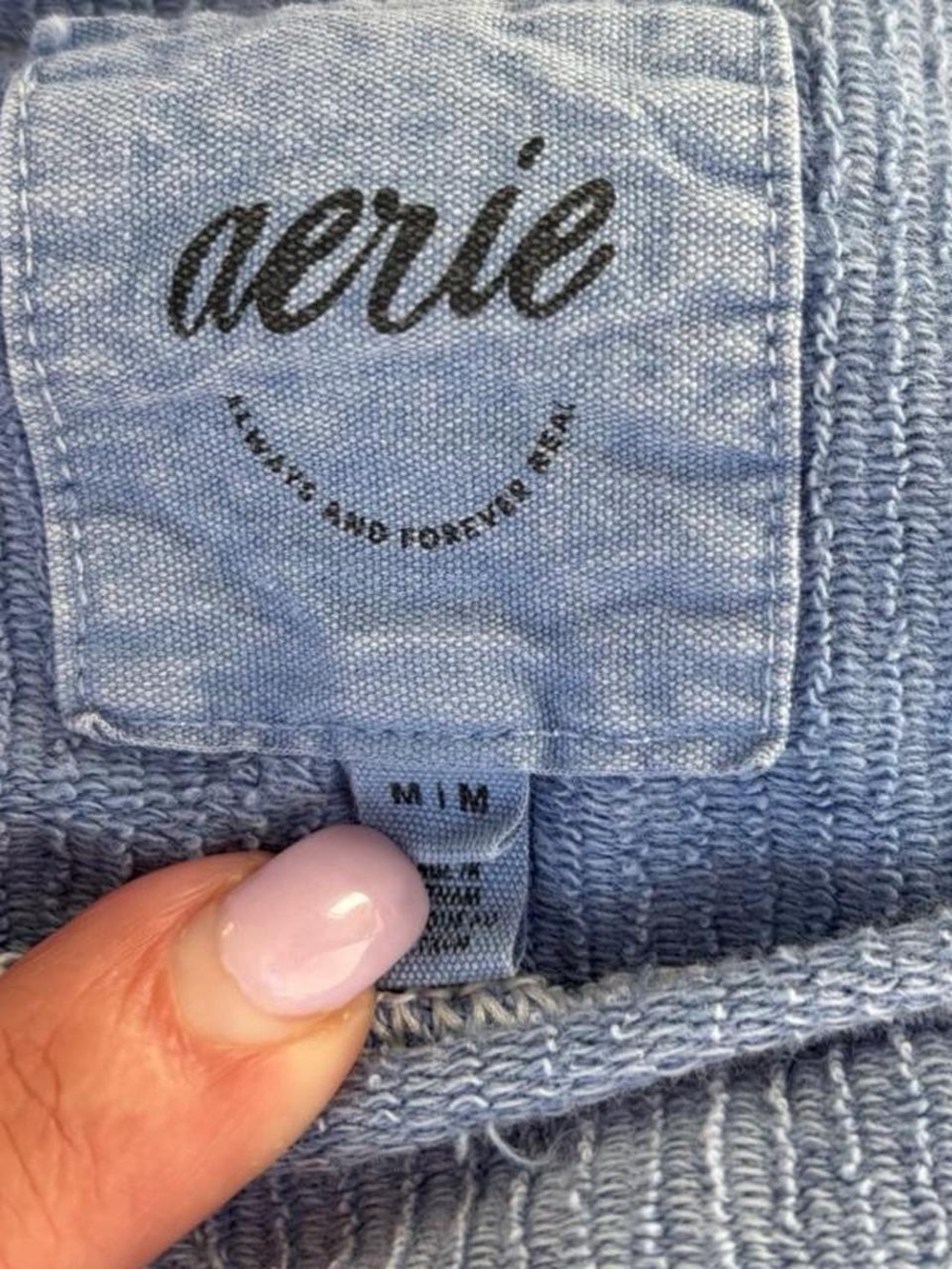 Aerie Washed Dusty Blue Oversized Exposed Seam Crewneck Sweatshirt 100% Cotton M - Picture 3 of 5